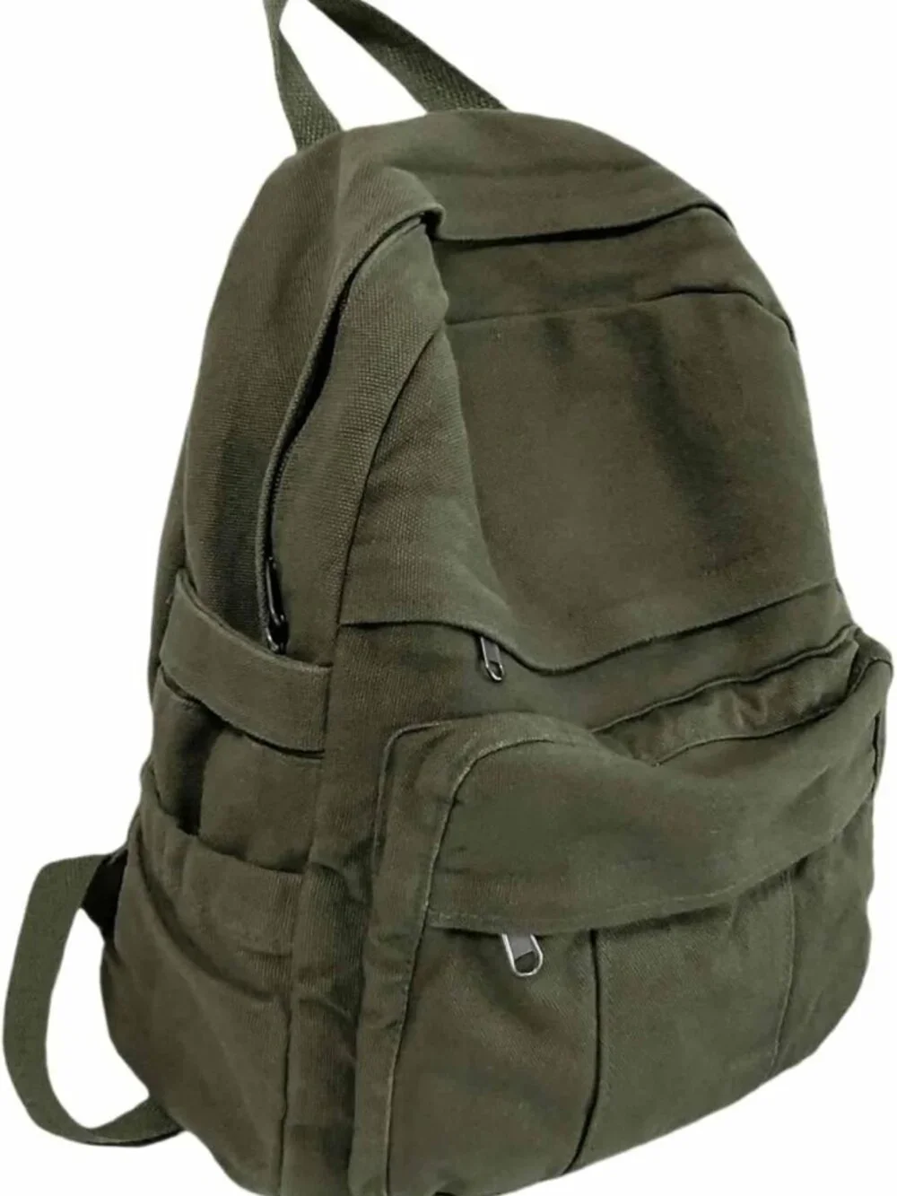 Military Green Canvas Backpack | Retro Aesthetic Rucksack for Students & Travel